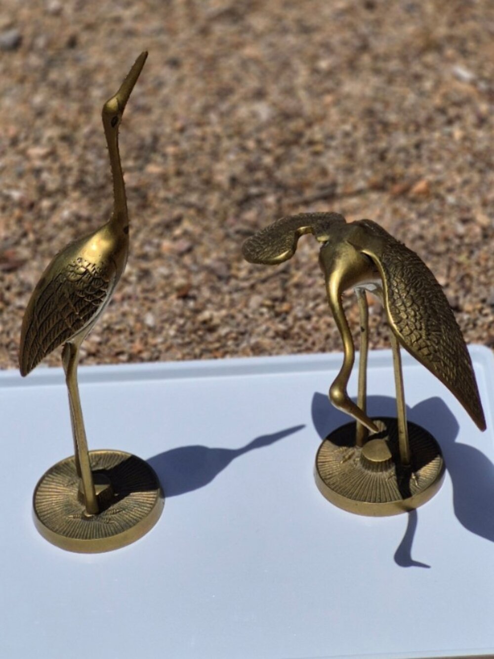 Vintage Leonard Silver Mfg Co. Solid Brass Crane Heron Figurines Korea Set of 2 - Picture 5 of 16